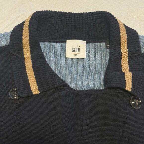 Cabi Style 3703 Knit Sweater Jacket Cardigan XL Navy Tan Colorblock Button Front - Picture 9 of 9